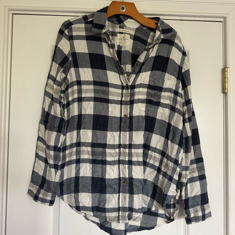 Navy Blue and White Plaid Flannel